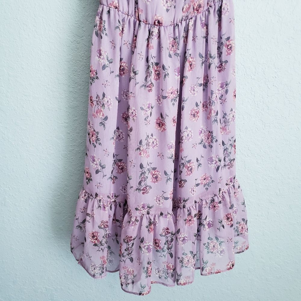 Zara Lilac Floral Smoked Criss Cross Back Mini Dress - Picture 3 of 12